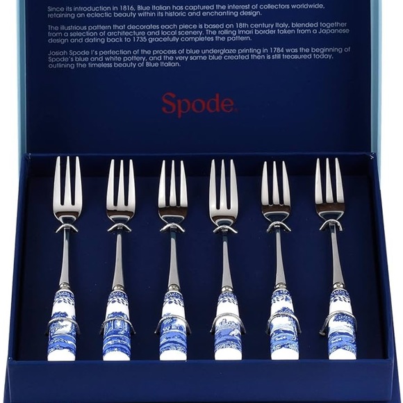 Spode Blue Italian Pastry Fork Set (6) - Picture 9 of 11